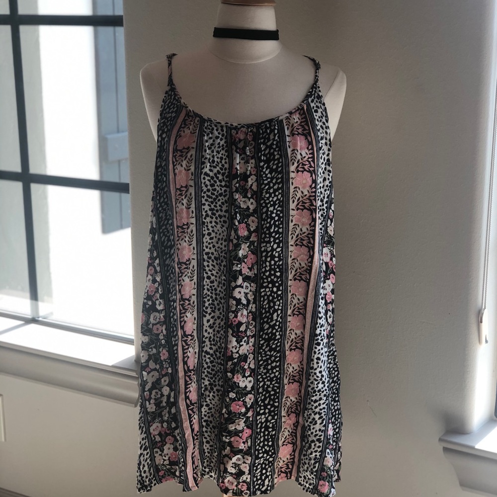 Floral black white and pink spaghetti strap dress